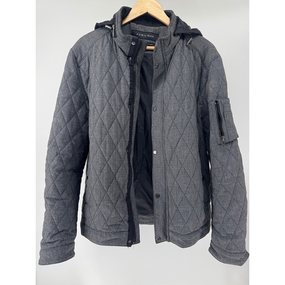 Zara Man Quilted Bomber Jacket Mens XL Gray